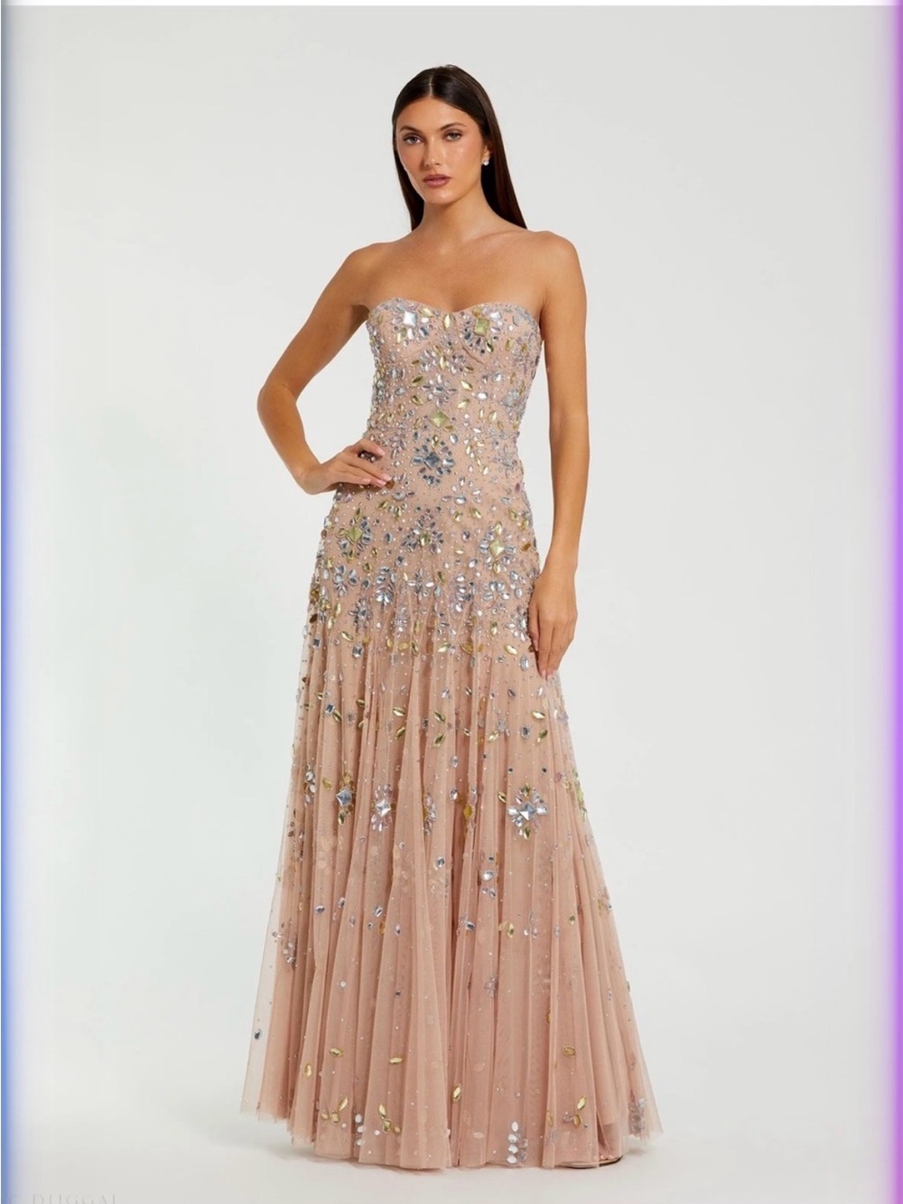 Mac Duggal Strapless Beaded Tulle Gown in Blush